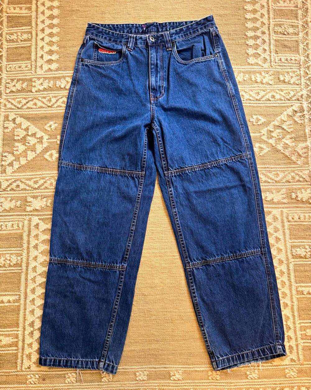 Empyre Double Knee Baggy Skate Jeans Mens 34x28 Blue Wide Leg Y2K Denim